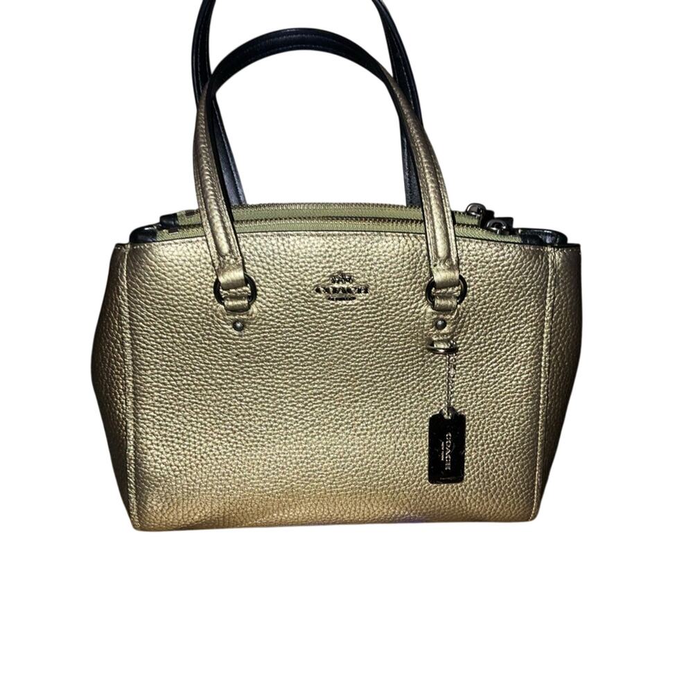 Coach Stanton 26 Carryall Metallic Gold/Olive Pebble Leather EUC